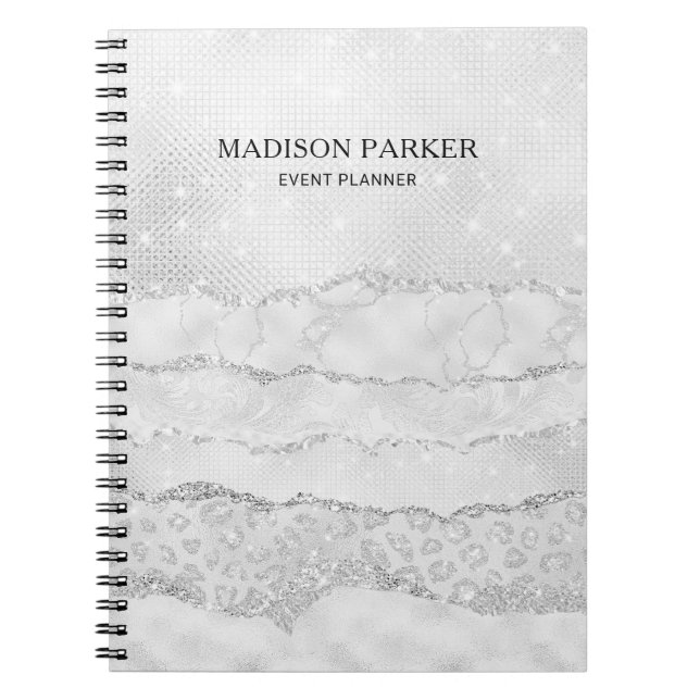 White Sparkle Glitter  Notebook (Front)