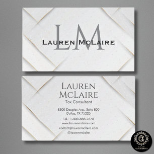 White Sparkle & Gold Accent Monogram Business Card