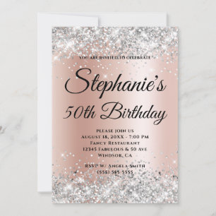 White Sparkle Silver Glitter Rose Gold Gradient Invitation