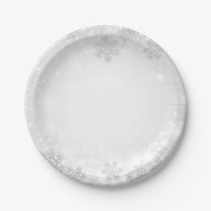 White Sparkle Snowflakes Winter Wonderland Wedding Paper Plate