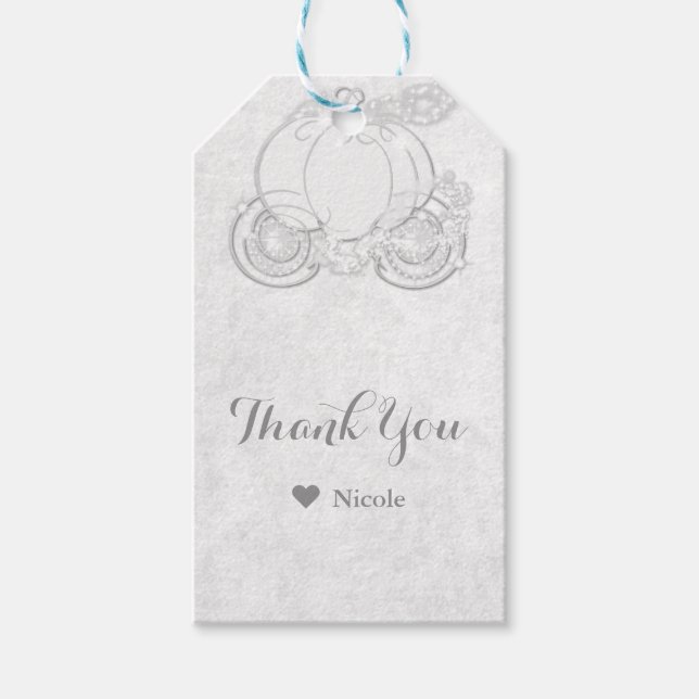 White Sparkling Cinderella Carriage Party Favour Gift Tags (Front)