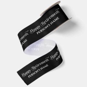 White Sparkling Happy Retirement Retro Typography Satin Ribbon
