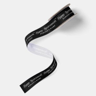 White Sparkling Happy Retirement Retro Typography Satin Ribbon