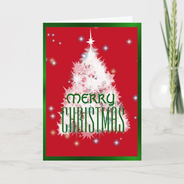White sparkly Christmas tree Holiday Card (Front)