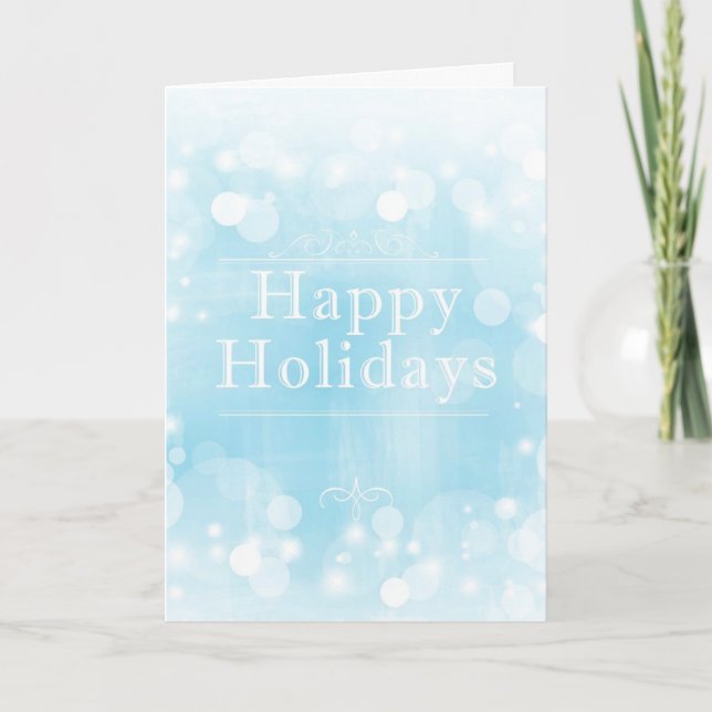 White Sparkly Glitter Over Light Blue Background Holiday Card (Front)