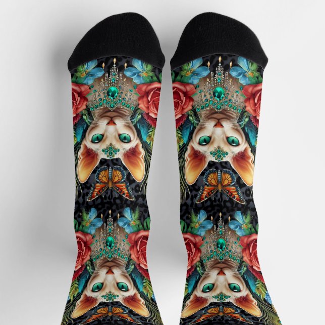 White Sphynx Cat Crew Socks (Top)