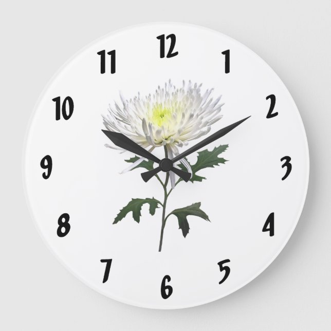 White Spider Mum Large Clock (Front)