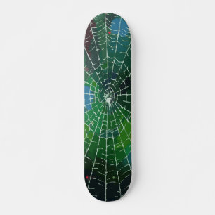 White Spider Web Abstract Street Art on Black Skateboard
