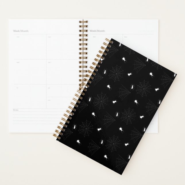 White Spiders Spiderweb Black Halloween Pattern Planner (Display)