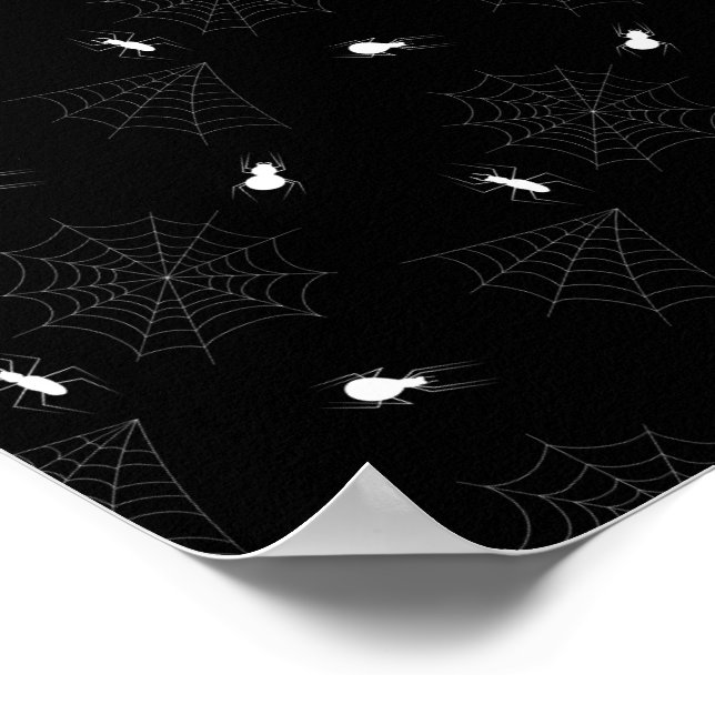 White Spiders Spiderweb Black Halloween Pattern Poster (Corner)