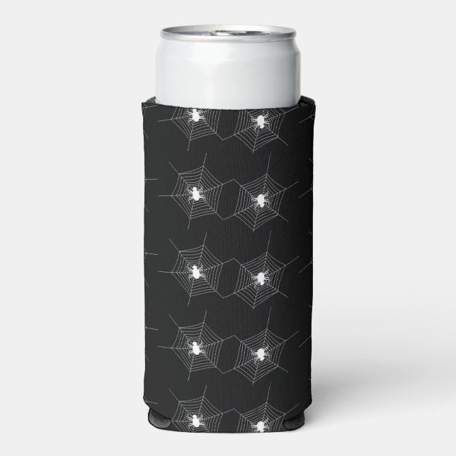 White spiderwebs on black seltzer can cooler (Seltzer Front)