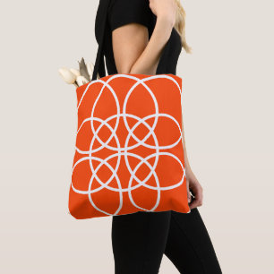 White Spiral Circles on Bright Orange Tote Bag