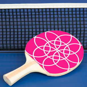 White Spiral Circles on Pink Ping Pong Paddle