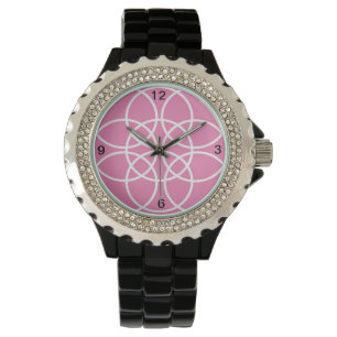 White Spiral Circles on Pink Watch