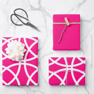 White Spiral Circles on Pink Wrapping Paper Sheet