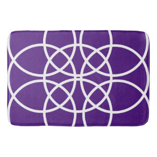 White Spiral Circles on Purple Bath Mat