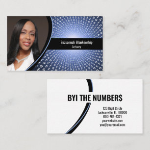 White Spiral Numbers on Blue Custom Photo  Business Card