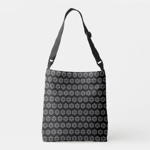 White spiral vector pattern on black crossbody bag