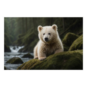 White Spirit Bear Cub Wildlife Art Poster