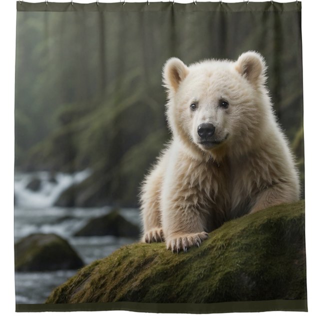 White Spirit Bear Cub Wildlife Art Shower Curtain (Front)