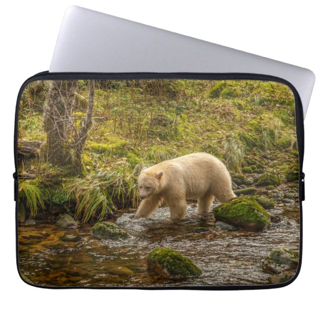 White Spirit Bear Hunts for fish on Riordan Creek Laptop Sleeve (Front)