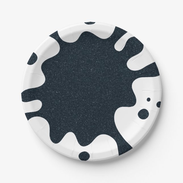 White Splash Charcoal Party Plate – Customisable (Front)
