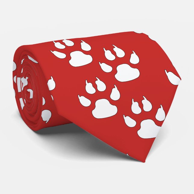 White Sports Mascot CLAW Paw On Maroon Tie (Rolled)