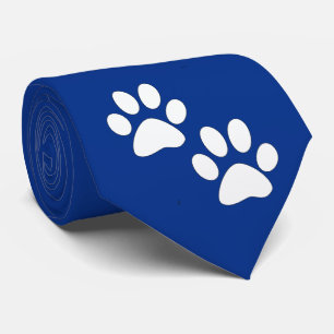 White Sports Mascot Paw Prints On Dark Blue Tie