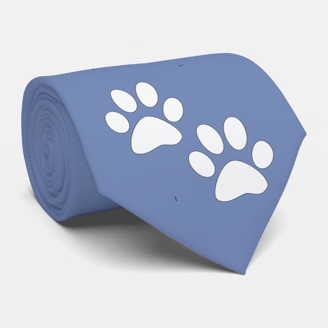 White Sports Mascot Paw Prints On Lt. Blue Tie (Rolled)