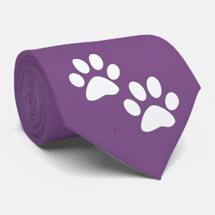 White Sports Mascot Paw Prints On Purple Tie