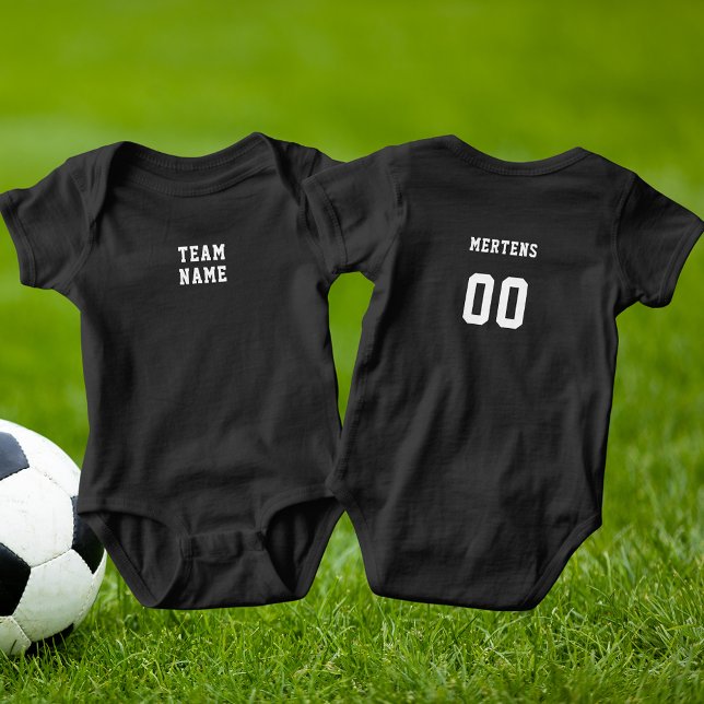 White Sports Team Name & Number Dark Baby Bodysuit (White Sports Team Name & Number Dark Baby Bodysuit)