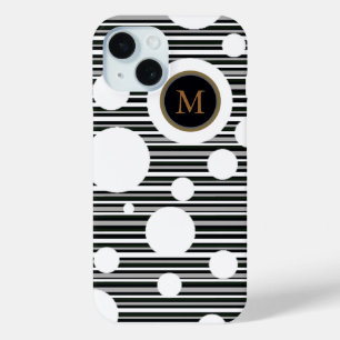 white-spotted and striped personalised design iPhone 15 case