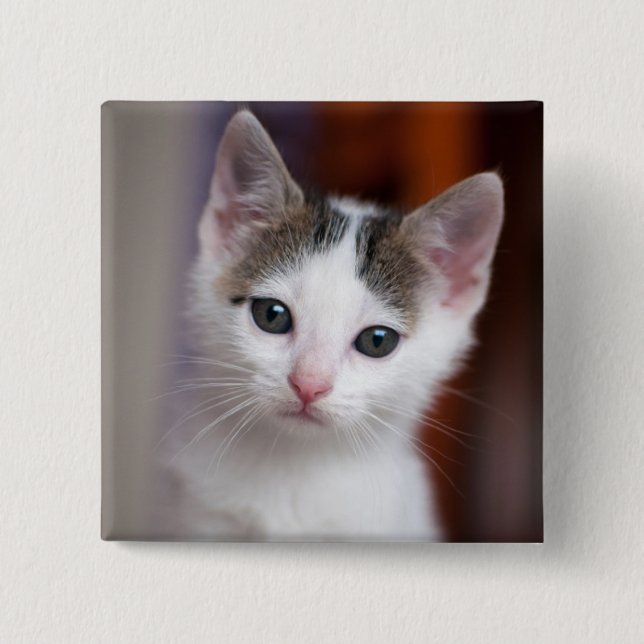 White Spotted Kitty 15 Cm Square Badge (Front)