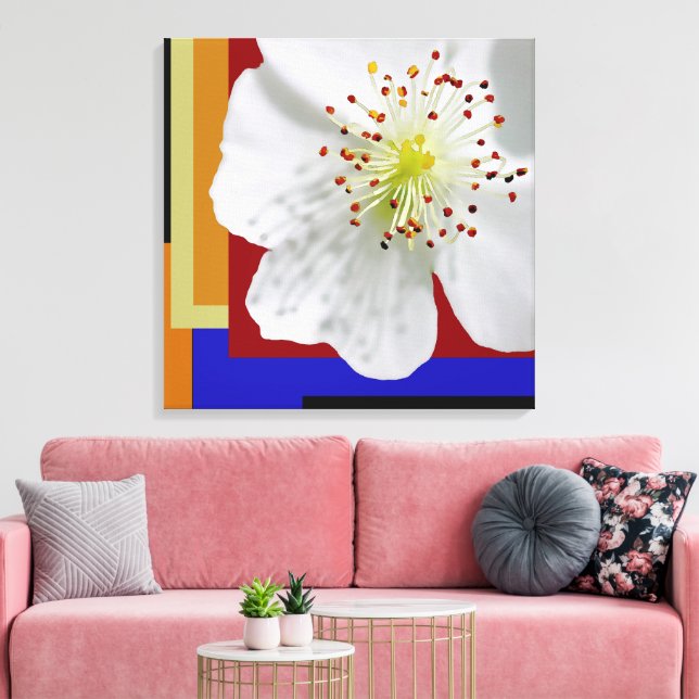 White Spring Blossom Fine Art Colourful Geometric  Canvas Print (Insitu(LivingRoom))