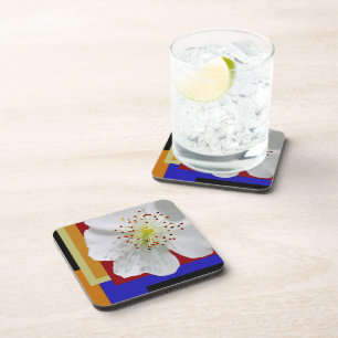 White Spring Blossom Fine Art Colourful Geometric Coaster