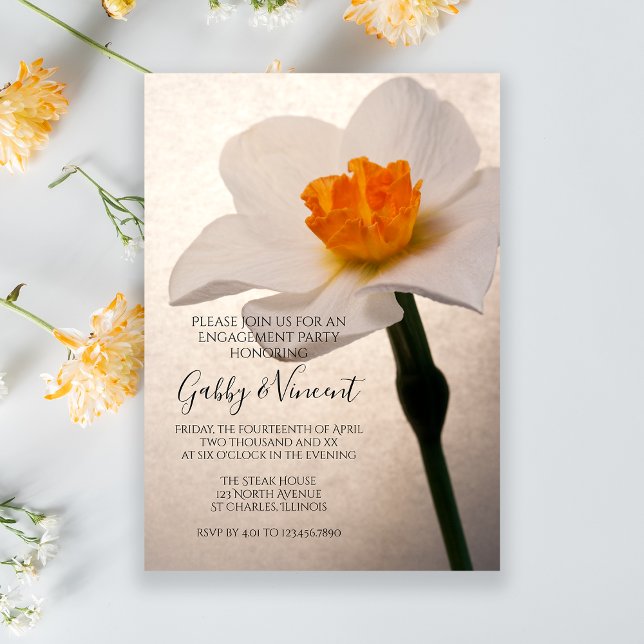 White Spring Daffodil Engagement Party Invitation (Creator Uploaded)