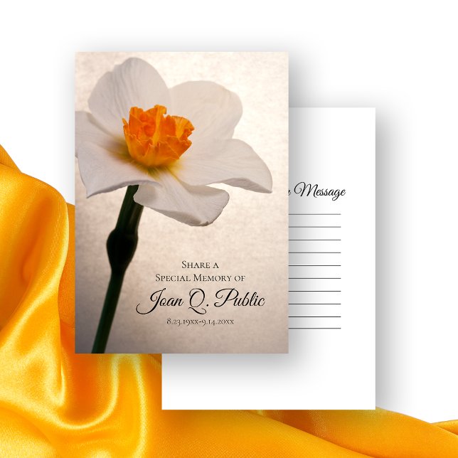 White Spring Daffodil Share a Memory Funeral  Card (Creator Uploaded)