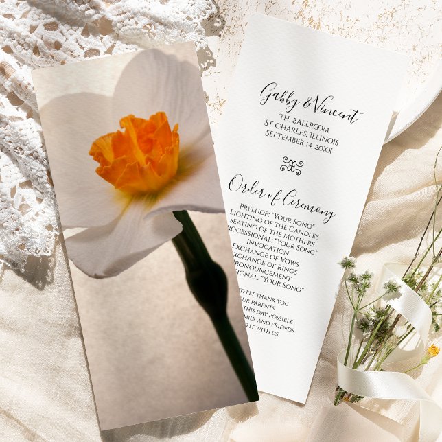 White Spring Daffodil Wedding Program Programme (Creator Uploaded)