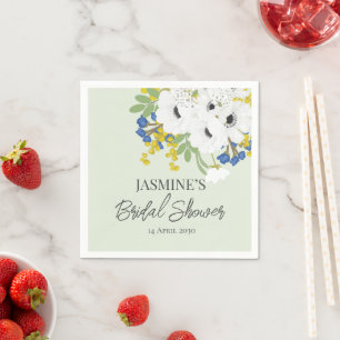 White Spring Floral Bouquet Bridal Shower  Napkin