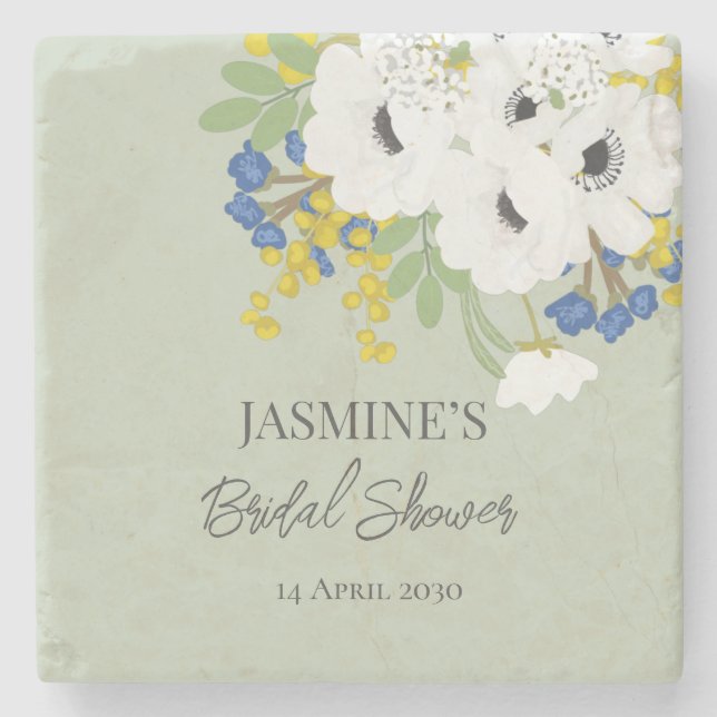 White Spring Floral Bouquet Bridal Shower  Stone Coaster (Front)