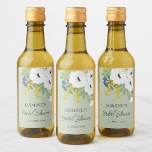 White Spring Floral Bouquet Bridal Shower  Wine Label