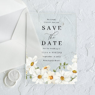 White Spring Floral Wedding Save The Date Acrylic Invitations