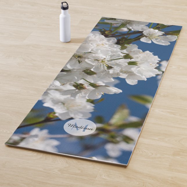 White spring flower blossom branch Monogram Yoga Mat (In Situ)