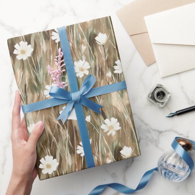 White Spring Flowers Birthday Wrapping Paper (Gifting)