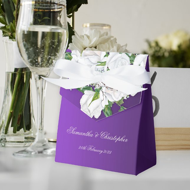 White Spring Roses on Purple Wedding  Favour Box (Creator Uploaded)