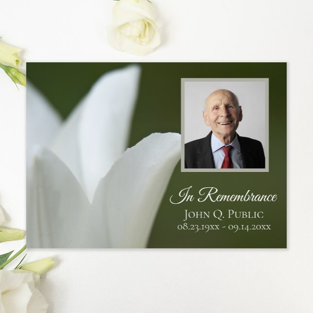White Spring Tulip on Green Death Anniversary Invitation (Creator Uploaded)