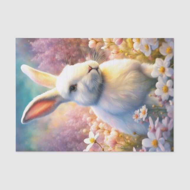 White Spring Watercolor Bunny Decoupage Paper (Front)