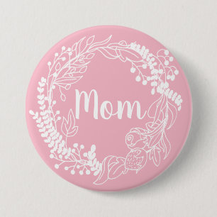 White Spring Wreath "Mum" 7.5 Cm Round Badge