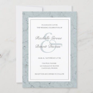 White spruce blue marble elegant modern wedding invitation
