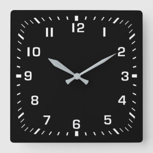 White Square Number Faceplate on Black Wall Clock